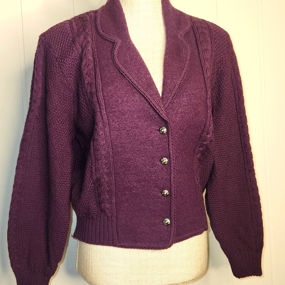 Purple boiled wool fitted button-down Office blazer sweater Jacket - Picture 2 of 11
